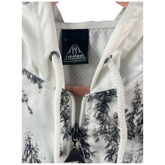Upper Playground scuba zip up drawstring hoodie black white snow slopes Sm NWT - Picture 4 of 7